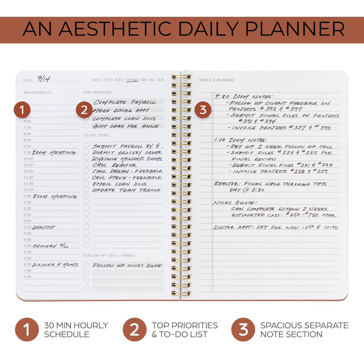 Beautiful Daily Planner And Notebook With Hourly Schedule