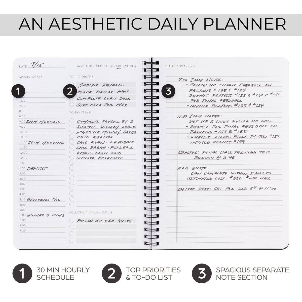 Beautiful Daily Planner And Notebook With Hourly Schedule