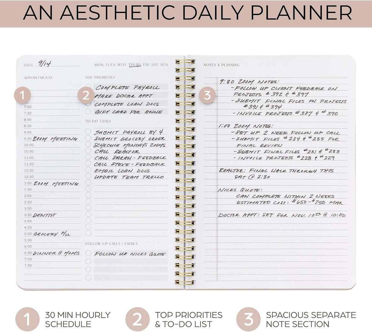 Beautiful Daily Planner And Notebook With Hourly Schedule