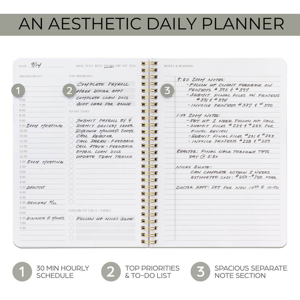 Beautiful Daily Planner And Notebook With Hourly Schedule