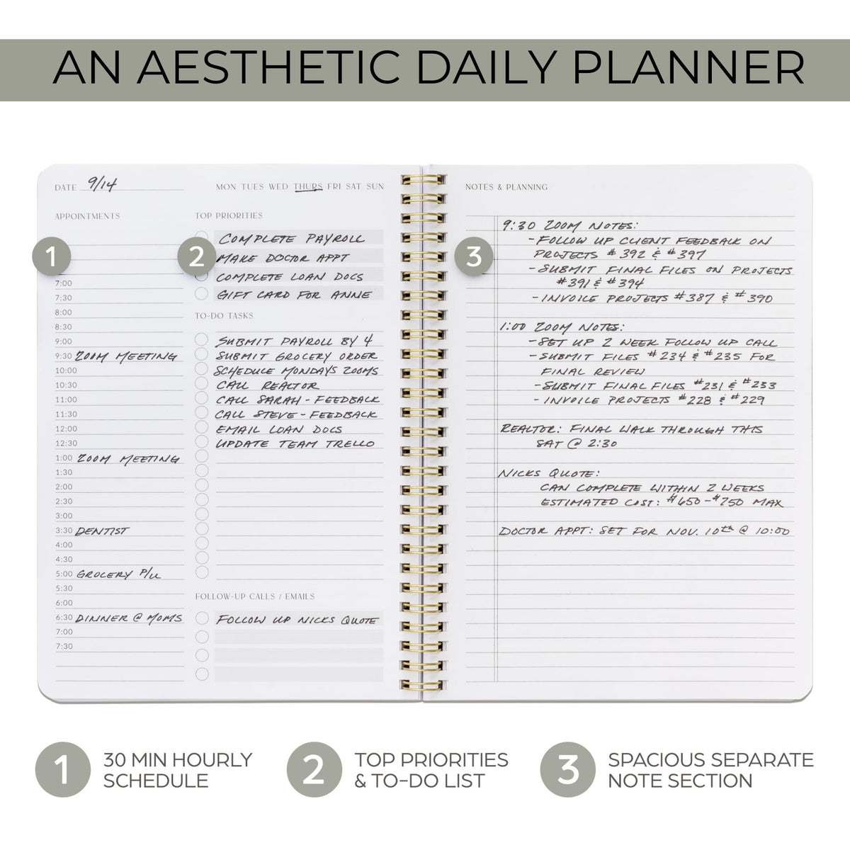 Beautiful Daily Planner And Notebook With Hourly Schedule