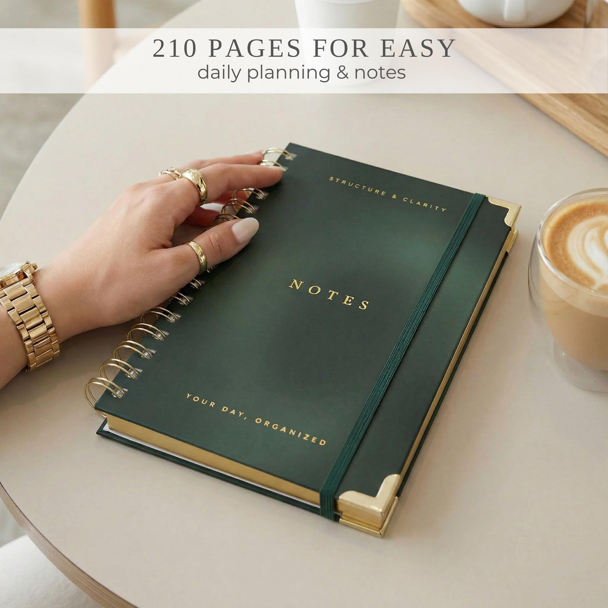Daily Planner and Notebook with Hourly Schedule, Undated, Spiral Bound, 210 Pages, 8.4x6.1 Inches, Blue Hardcover