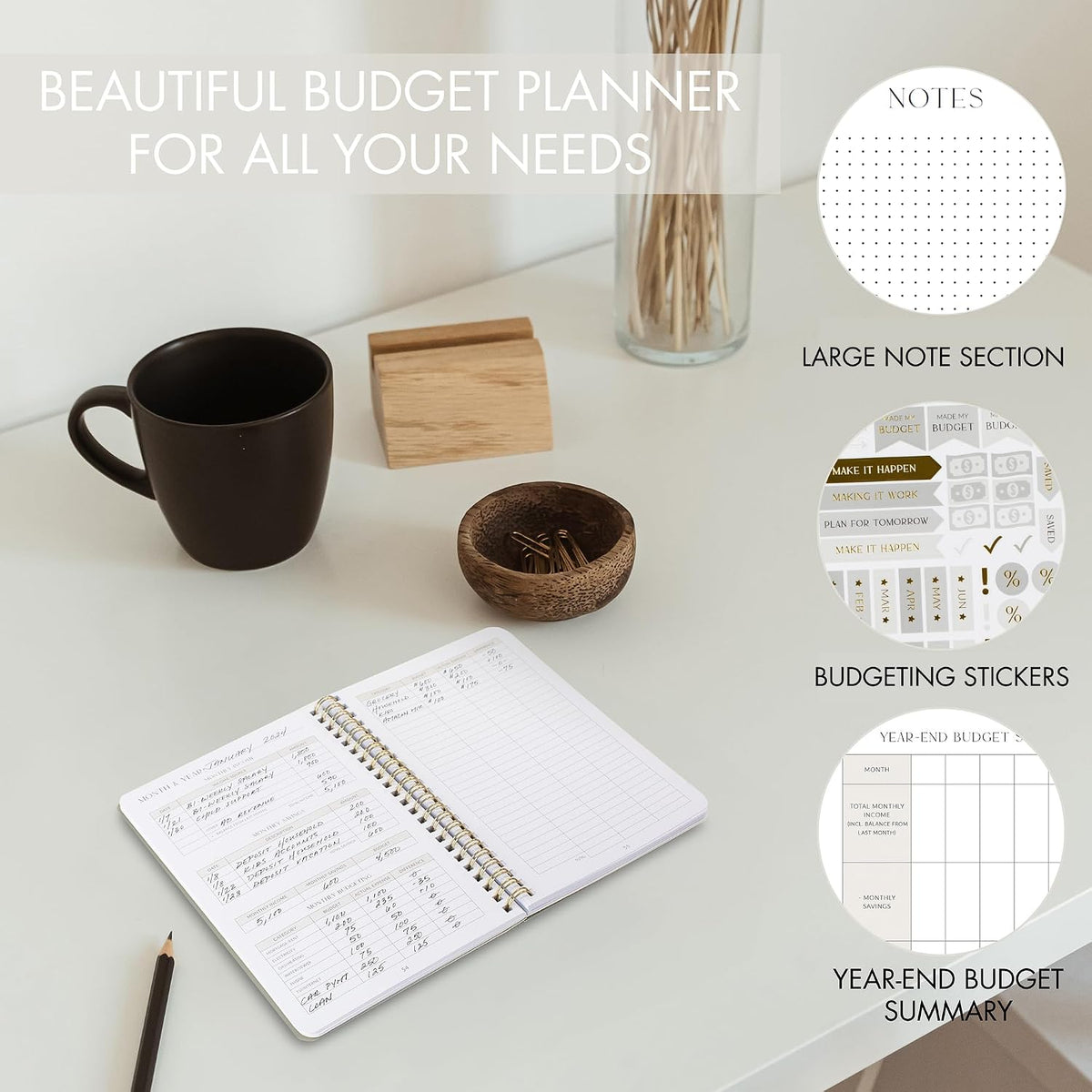 Easy to Use Monthly Budget Planner - 12 Month Financial Organizer with Expense Tracker Notebook