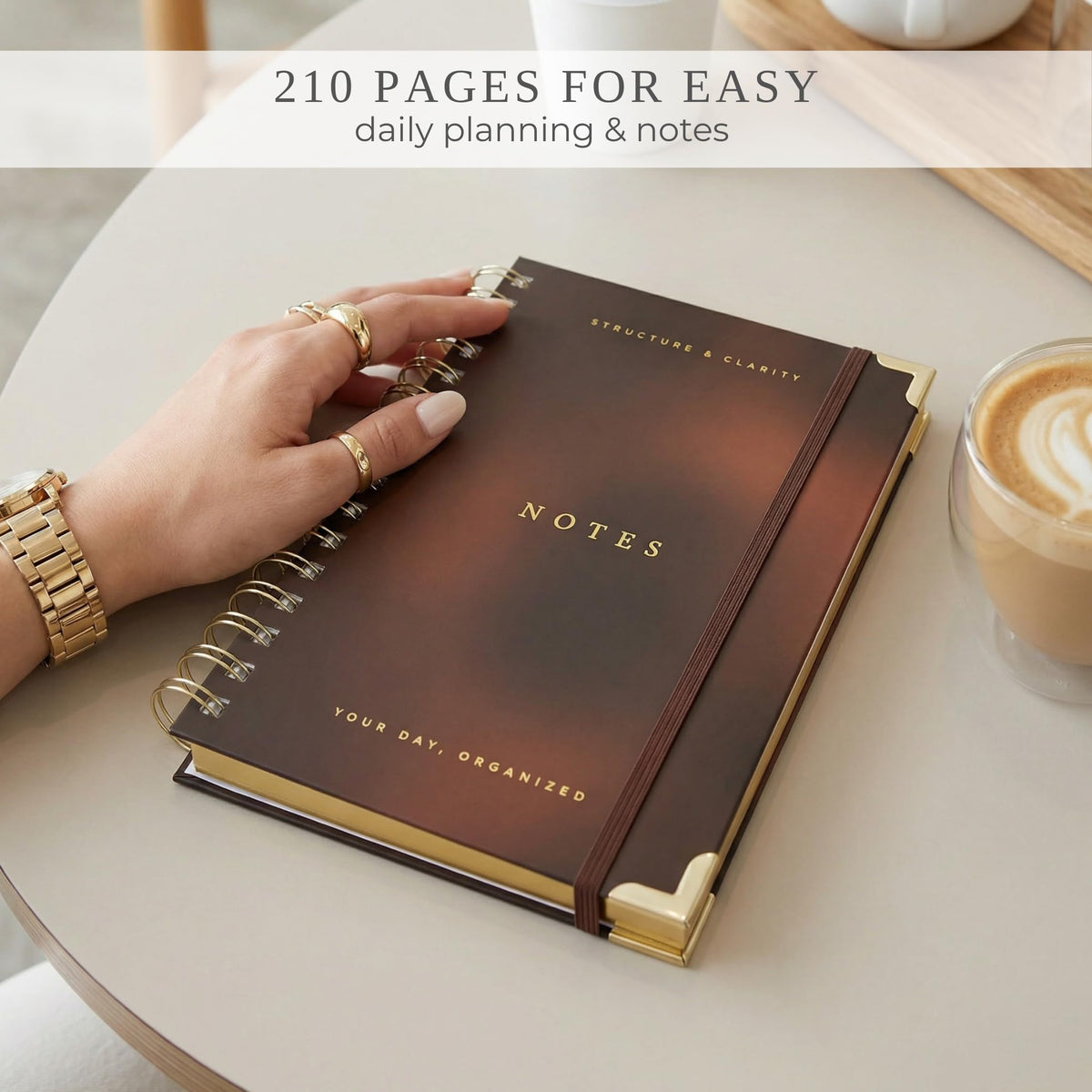Daily Planner and Notebook with Hourly Schedule, Undated, Spiral Bound, 210 Pages, 8.4x6.1 Inches, Blue Hardcover