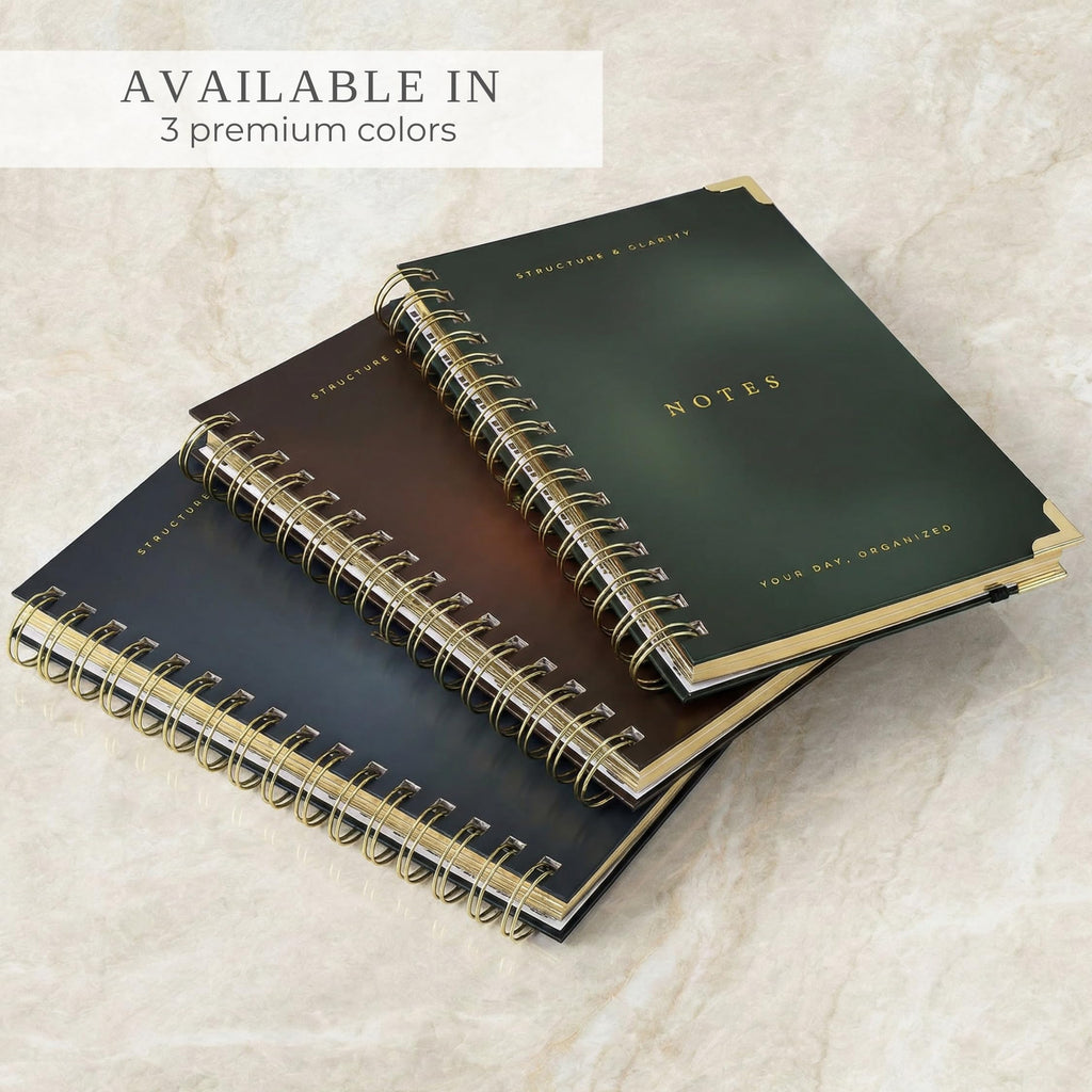 Daily Planner and Notebook with Hourly Schedule, Undated, Spiral Bound, 210 Pages, 8.4x6.1 Inches, Blue Hardcover