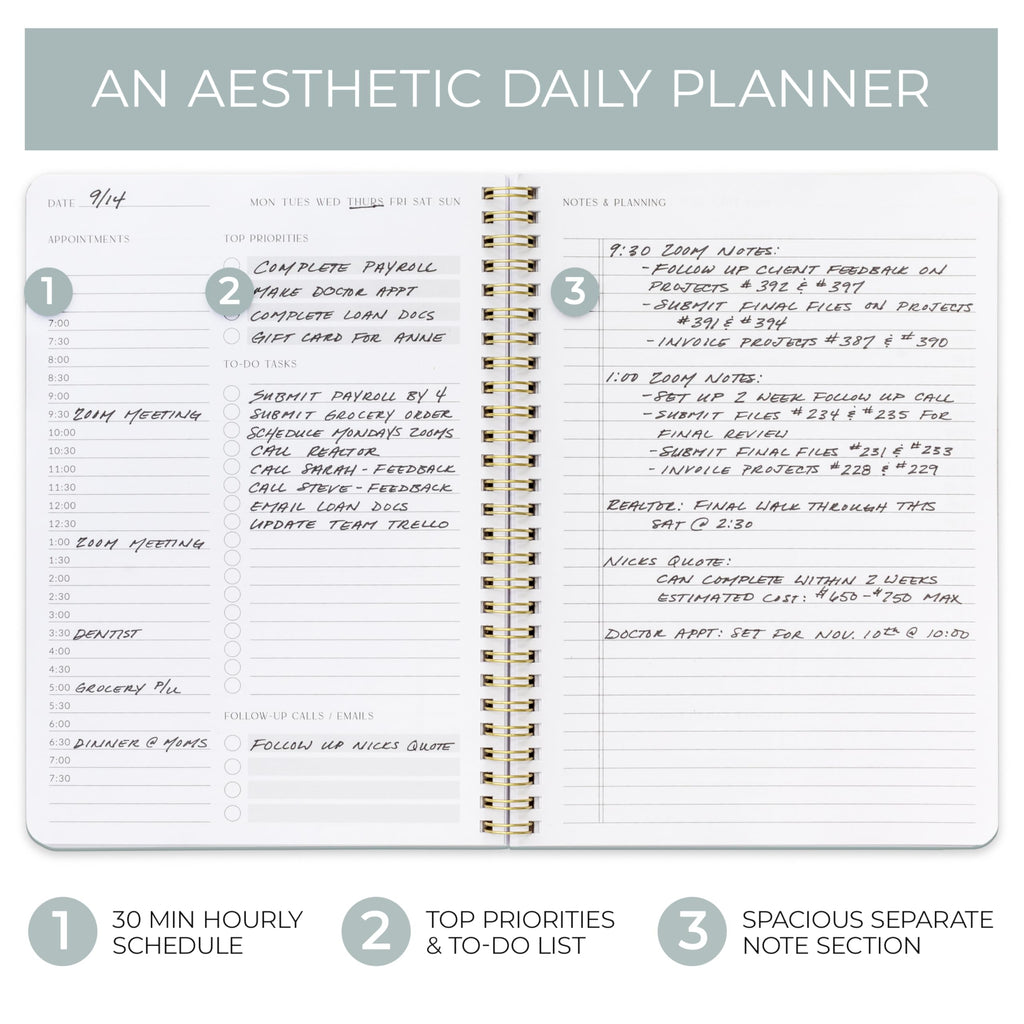 Beautiful Daily Planner And Notebook With Hourly Schedule