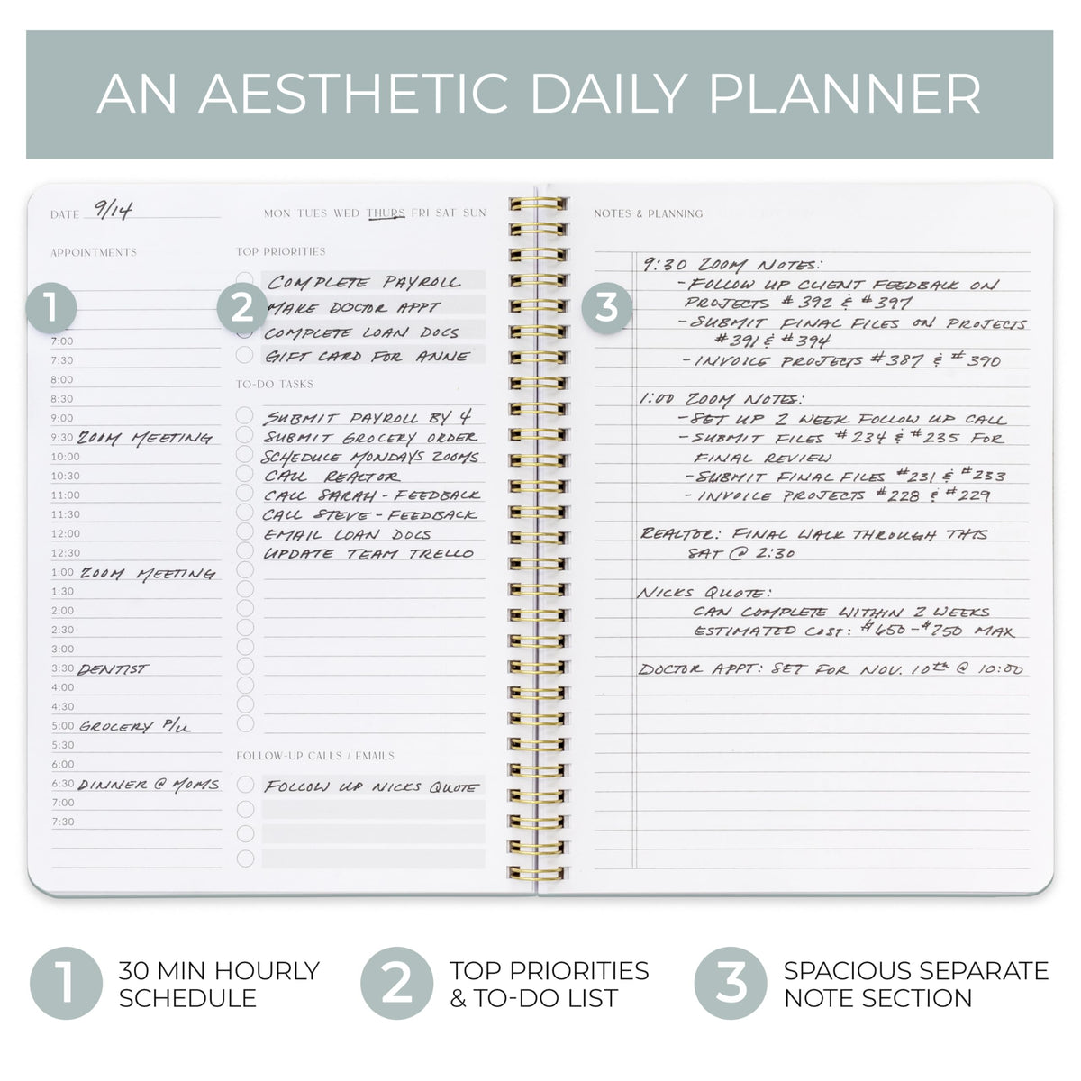 Beautiful Daily Planner And Notebook With Hourly Schedule