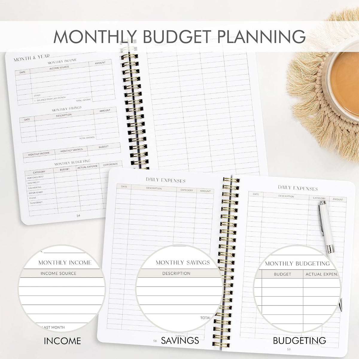 Easy to Use Monthly Budget Planner - 12 Month Financial Organizer with Expense Tracker Notebook
