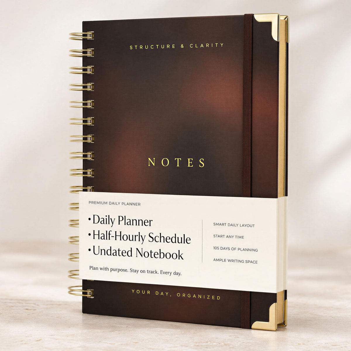 Daily Planner and Notebook with Hourly Schedule, Undated, Spiral Bound, 210 Pages, 8.4x6.1 Inches, Blue Hardcover