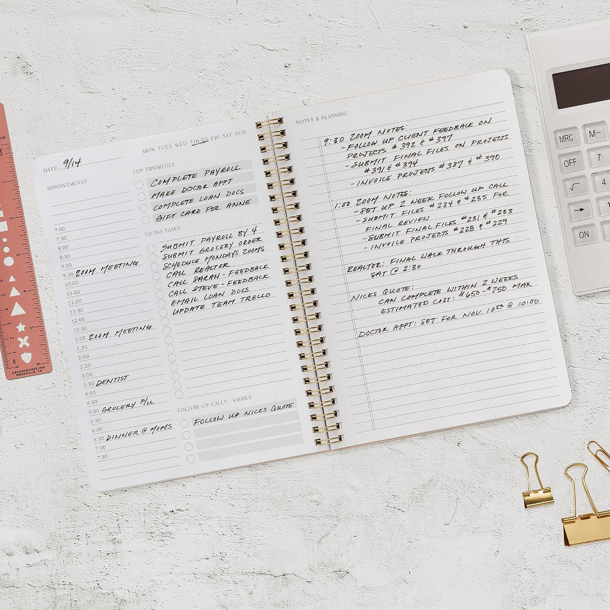 Beautiful Daily Planner And Notebook With Hourly Schedule