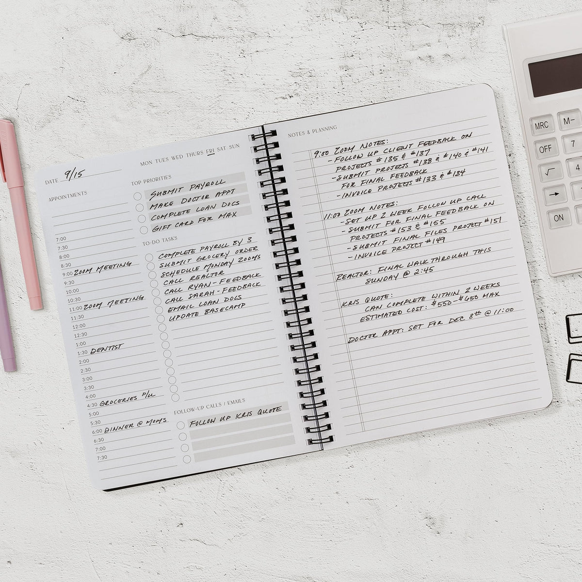 Beautiful Daily Planner And Notebook With Hourly Schedule