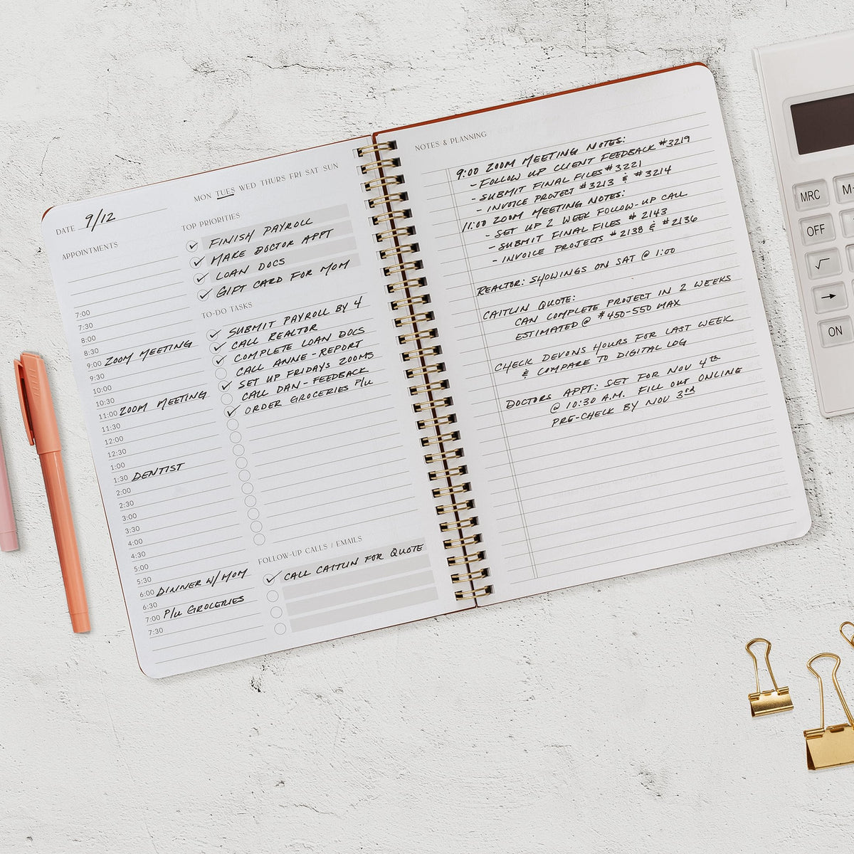 Beautiful Daily Planner And Notebook With Hourly Schedule